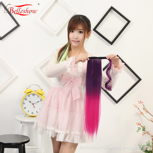 Hot sell Ombre long straight ponytail hair extension synthetic hair extension